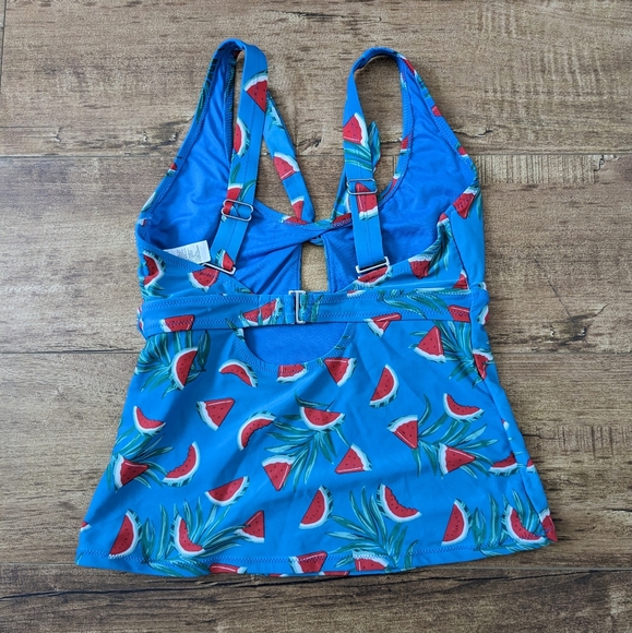 Watermelon Blue Bikini Top/ Tankini Cropped Halter Style with Bow - Picture 3 of 5
